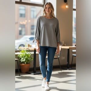 Stylish Gray Sweater with Button Accents